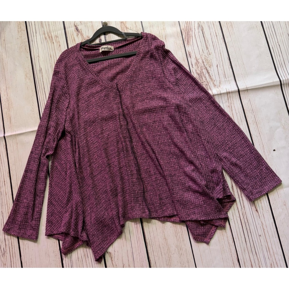 Haptics Holly Harper Purple Waffle Knit V-Neck Sharkbite Hem Top 1X